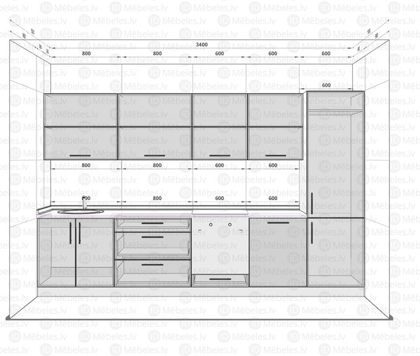 Virtuves komplekts Brerra 340 cm