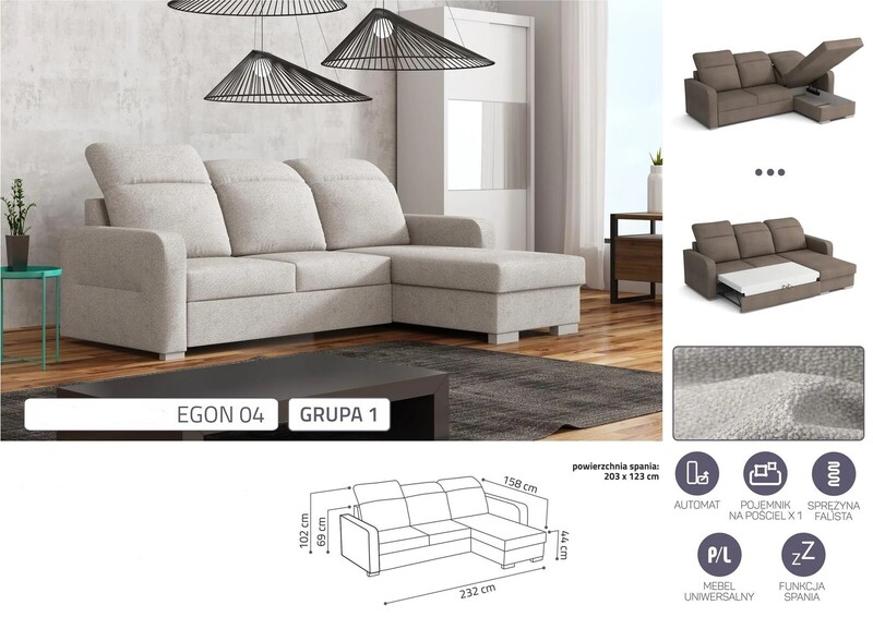 Extendable corner sofa bed Faro L/P