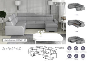 Extendable corner sofa bed Dave 2r+R+2P+LC (P/L)