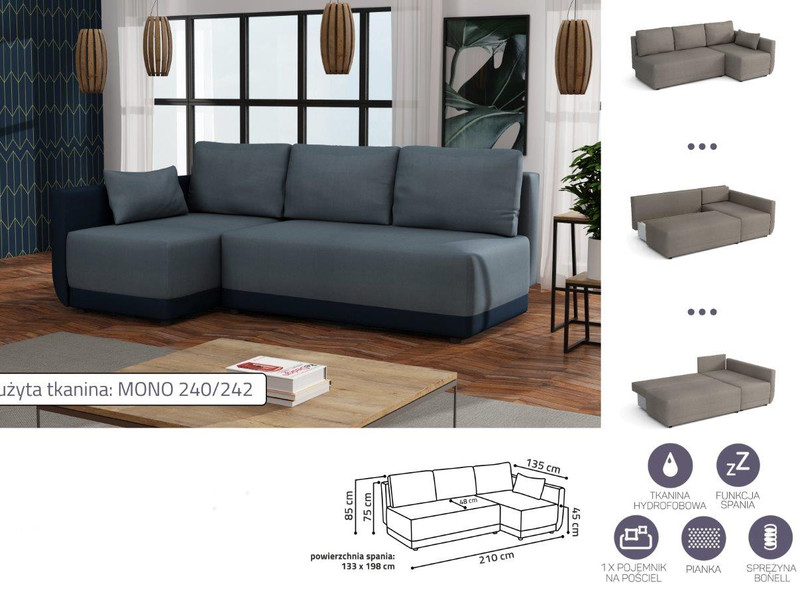 Extendable corner sofa bed Astor LC2