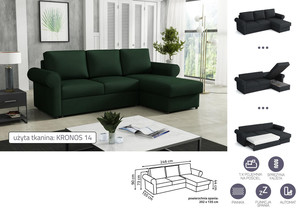 Extendable corner sofa bed Alfa L/P