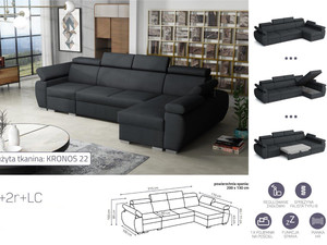 Extendable corner sofa bed Aston 1p(65)+2r+LCp