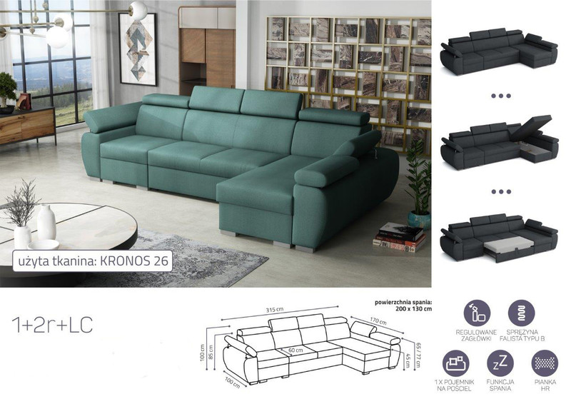 Угловой диван раскладной Aston 1p(65)+2r+LCp