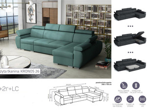 Extendable corner sofa bed Aston 1p(65)+2r+LCp