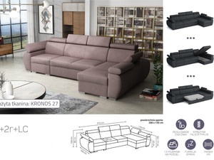 Extendable corner sofa bed Aston 1p(65)+2r+LCp
