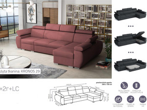 Extendable corner sofa bed Aston 1p(65)+2r+LCp