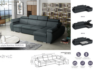 Extendable corner sofa bed Aston 1p(65)+2r+LCp