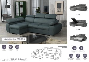Extendable corner sofa bed Aston LCp+2r