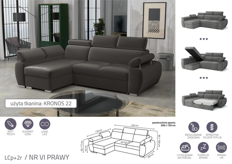 Stūra dīvāns izvelkams Aston LCp+2r