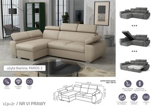 Extendable corner sofa bed Aston LCp+2r