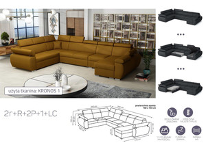 Extendable corner sofa bed Aston 2r+R+2p+1+LC