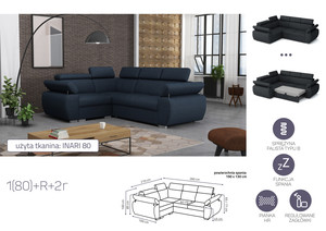 Extendable corner sofa bed Aston 1(80)+R+2r