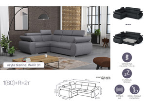 Extendable corner sofa bed Aston 1(80)+R+2r