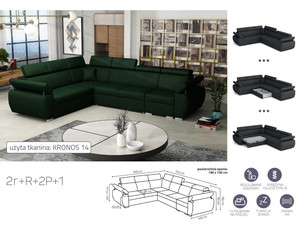 Extendable corner sofa bed Aston 2r+R+2p+1