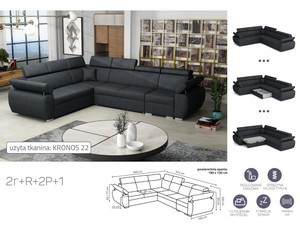 Extendable corner sofa bed Aston 2r+R+2p+1