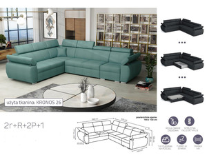 Extendable corner sofa bed Aston 2r+R+2p+1