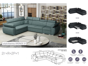 Extendable corner sofa bed Aston 2r+R+2p+1