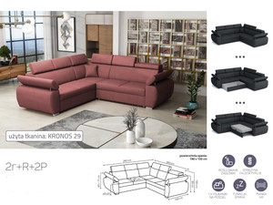 Extendable corner sofa bed Aston 2r+R+2p