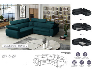 Extendable corner sofa bed Aston 2r+R+2p