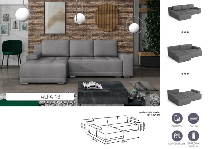 Extendable corner sofa bed Lugano