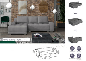 Extendable corner sofa bed Lugano