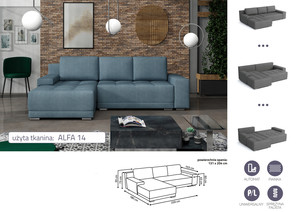 Extendable corner sofa bed Lugano