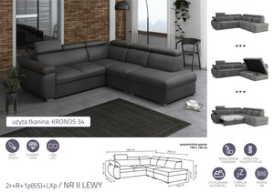 Stūra dīvāns izvelkams Aston 2r+R+1p(65)+LXp