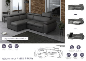Stūra dīvāns izvelkams Aston 1p(80 bb)+R+2r
