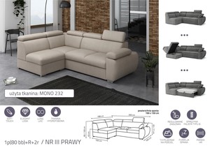 Extendable corner sofa bed Aston 1p(80 bb)+R+2r