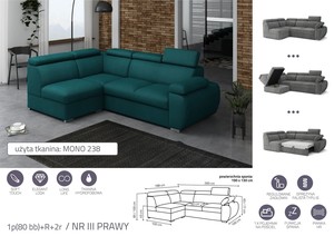 Extendable corner sofa bed Aston 1p(80 bb)+R+2r