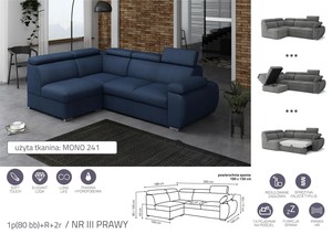 Extendable corner sofa bed Aston 1p(80 bb)+R+2r