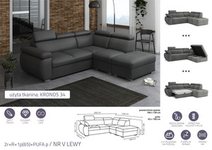 Stūra dīvāns izvelkams Aston 2r+R+1p(65)+PUFA p