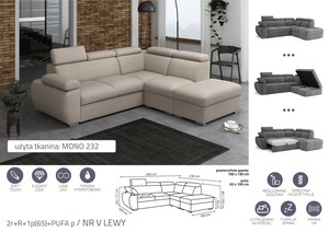Extendable corner sofa bed Aston 2r+R+1p(65)+PUFA p