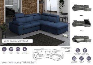 Extendable corner sofa bed Aston 2r+R+1p(65)+PUFA p
