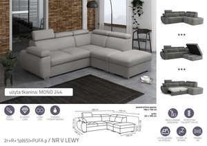 Extendable corner sofa bed Aston 2r+R+1p(65)+PUFA p