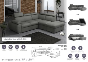 Extendable corner sofa bed Aston 2r+R+1p(65)+PUFA p