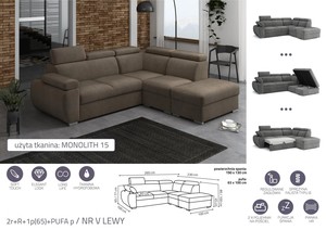 Extendable corner sofa bed Aston 2r+R+1p(65)+PUFA p