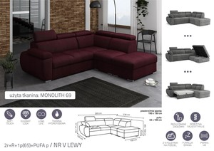 Extendable corner sofa bed Aston 2r+R+1p(65)+PUFA p