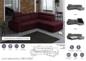 Extendable corner sofa bed Aston 2r+R+1p(65)+PUFA p