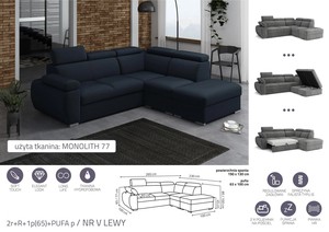 Extendable corner sofa bed Aston 2r+R+1p(65)+PUFA p