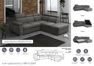 Stūra dīvāns izvelkams Aston 2r+R+1p(65)+PUFA p