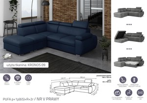 Extendable corner sofa bed Aston PUFA p+1p(65)+R+2r
