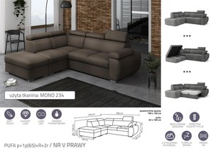Extendable corner sofa bed Aston PUFA p+1p(65)+R+2r