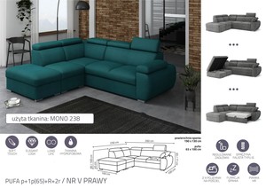 Extendable corner sofa bed Aston PUFA p+1p(65)+R+2r