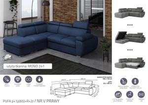Extendable corner sofa bed Aston PUFA p+1p(65)+R+2r