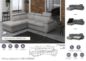Extendable corner sofa bed Aston PUFA p+1p(65)+R+2r