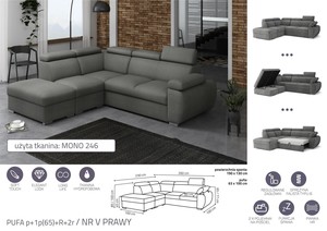 Extendable corner sofa bed Aston PUFA p+1p(65)+R+2r