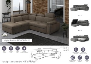 Extendable corner sofa bed Aston PUFA p+1p(65)+R+2r