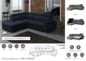 Extendable corner sofa bed Aston PUFA p+1p(65)+R+2r