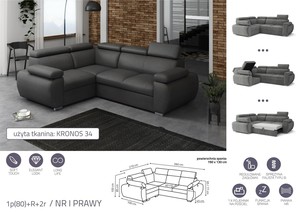 Extendable corner sofa bed Aston 1p(80)+R+2r
